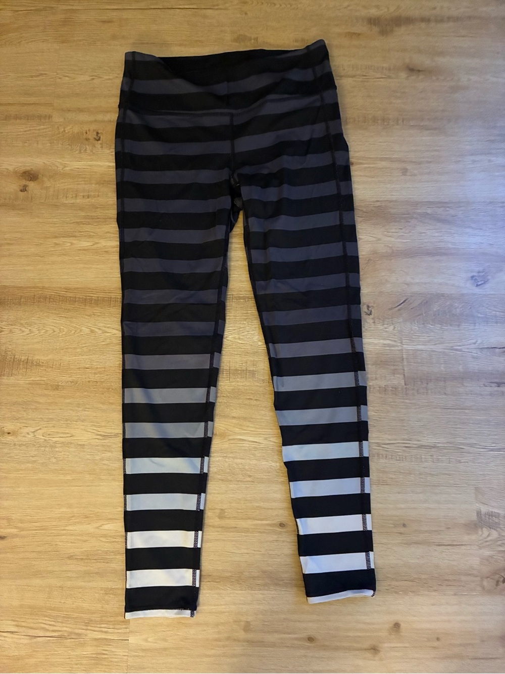 Athleta Black and Gray Striped Track Leggings